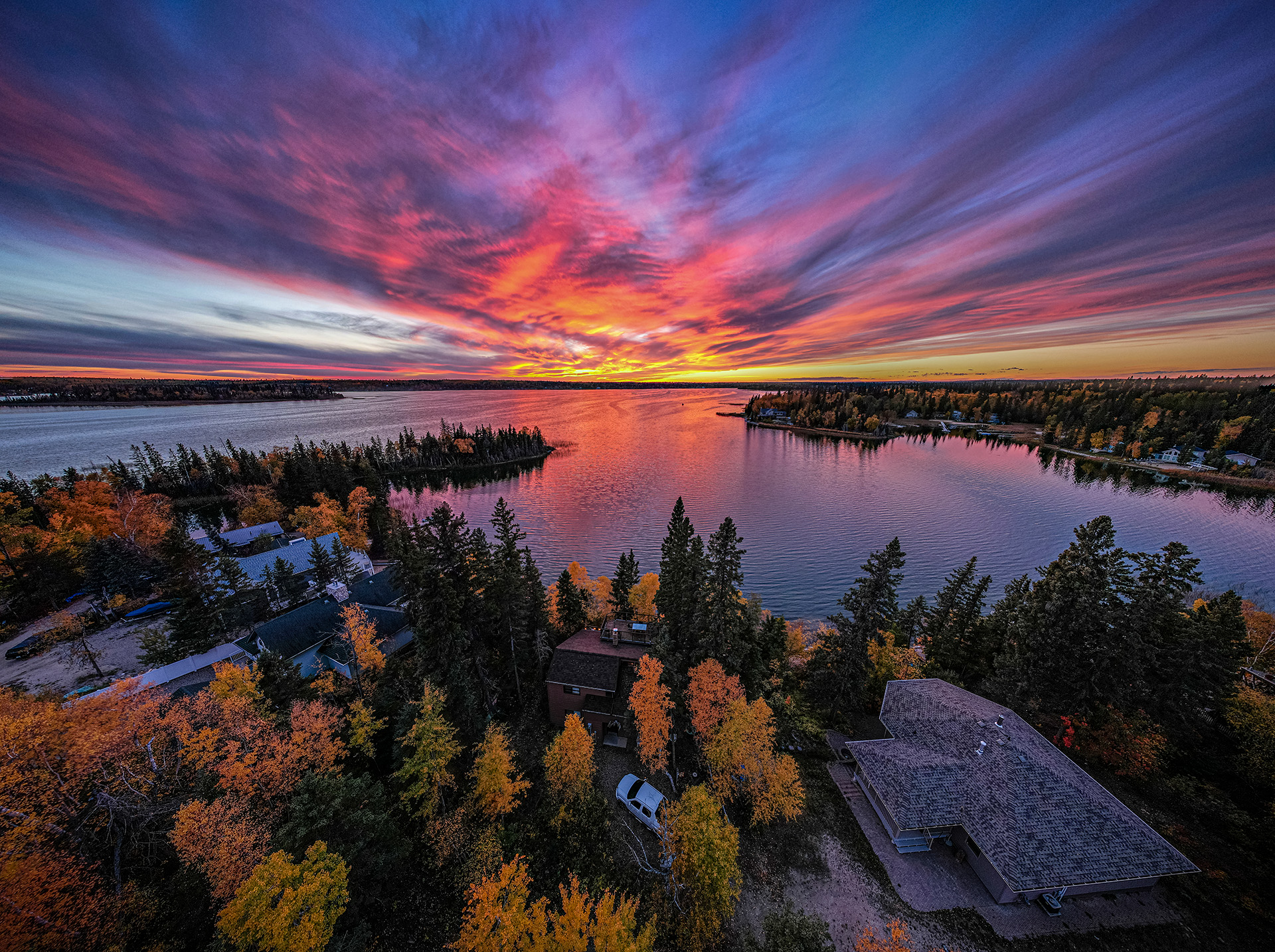 Fall colours and a vibrant sunset